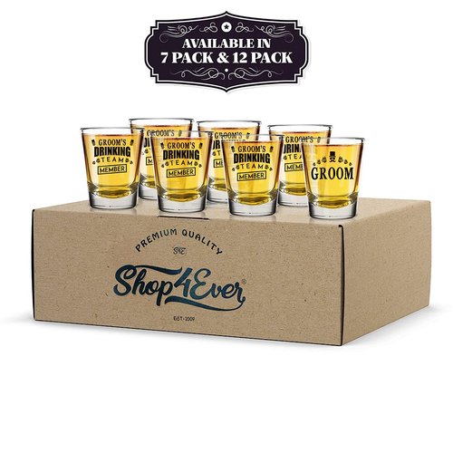 shop4ever Groom and Groom's Drinking Team Member Glass Shot Glasses Wedding Bachelor Party Shot Glasses (7 Pack)