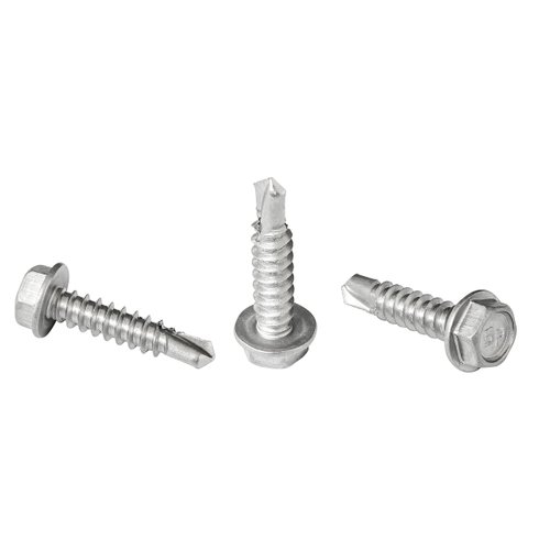#8 x 3/4" Hex Washer Head Self-Drilling Tek Screw Zinc Plated Steel for Attaches Sheet Metal Steel or Steel to Metal - Box of 100