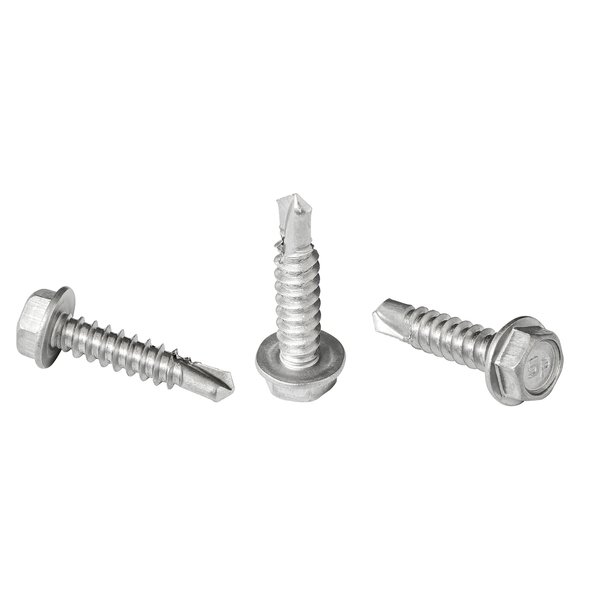 #8 x 3/4" Hex Washer Head Self-Drilling Tek Screw Zinc Plated Steel for Attaches Sheet Metal Steel or Steel to Metal - Box of 100