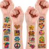 8 Sheets (96PCS) 60s Temporary Tattoos Theme Tie Dye Hippie Birthday Party Decorations Favors Supplies Stickers For Adults Kids Gifts Classroom School Prizes Rewards