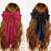 Hair Bows for Women,Satin Bow Barrette Hairclip Long Tail Ponytail Holder Wedding Party Hair Accessories (Red+Black)