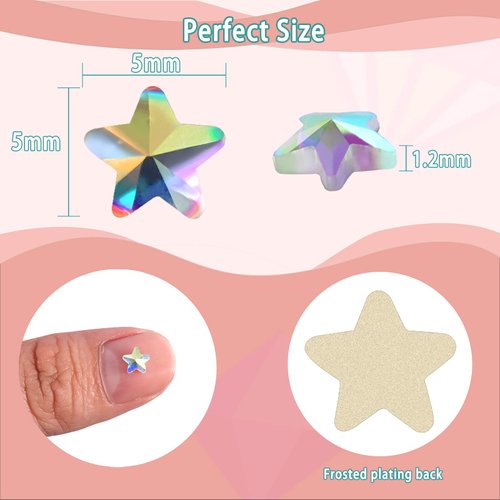 Allstarry 100pcs Flatback Rhinestones Irridescent Star-shaped Face Gems Eye Gemstones Nail Charms for Crafts AB Glass Crystals for Jewelry Making, Eye Makeup- 5mm