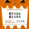 Halloween Press on Nails Short Square MABKJLF Fake Nails Full Cover Nightmare Before Christmas Nails Bad Girl False Nails with Designs Glossy Glue on Nails Artificial Nails for Women Girls 24Pcs