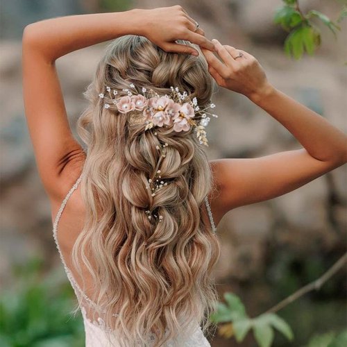 4 Pieces Bridal Flower Wedding Hair Comb Rhinestones Crystal Floral Hair Pins Hair Clips Wedding Hair Accessories Hair Jewelry for Brides Bridesmaids Women Girls(Pink)