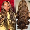 Honey Blonde Lace Front Wig Human Hair 13x6 HD Transparent 4/27 Highlight Ombre Body Wave Lace Front Wigs Human Hair Pre Plucked With Baby Hair 180 Density Glueless Human Hair Wigs For Women (26 Inch)