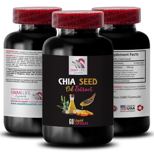 Skin Softener - CHIA Seed Oil Extract - Body Oil, Lightweight Oil, Pure Ingredient, Smooth Texture, Hair Hydration, Natural Hair, Revitalizing Oil, Daily Care, Silky Finish 1 Bottle 60 Capsules