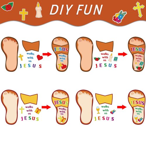 Qyeahkj 64 Sets Sunday School DIY Crafts for Kids Jesus Sticker, Religious Jesus Walks with Us DIY Christian Easter Craft Kit for 4 8 10 Toddlers Preschool Home Classroom Activities