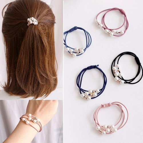 20 Pcs Korean Hair Accessories Girls Hair Elastic Ties, Multi Layer Hair Ring with Pearls Hair Rope Hairband