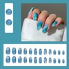 BMKKOT Blue Press on Nails Medium Length Almond Fake Nails Blue Gradient Marble Glue on Nails Summer Acrylic Nails Glossy False Nails Reusable Artificial Stick on Nails for Women Girls Manicure 24Pcs