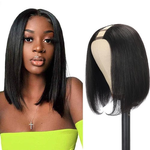 UDesire U Part Human Hair Wig Straight Bob Wig Human Hair For Black Women 12 inch Brazilian Remy Hair Short Bob Human Hair Wigs Clip in U Part Wig Hair Extensions Natural Black Color