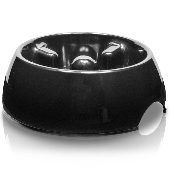 Dogit Dog Bowl Slow Feeder for Wet or Dry Dog Food, Go Slow Anti-Gulping Dog Dish, Black, L