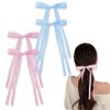 Women Bowknot Hair Clip for Girls Women 4pcs hair clips for women tassel ribbon bowknot hair Clips for Women Girls Accessories Hair Bow for Girls With Long Tail Alligator Clip Bows (pink blue)