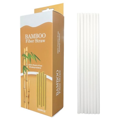Compostable Bamboo Straws - 100 PCS 7.8'' Biodegradable Eco-Friendly Disposable Drinking Straws - Durable for Hot & Cold Beverages