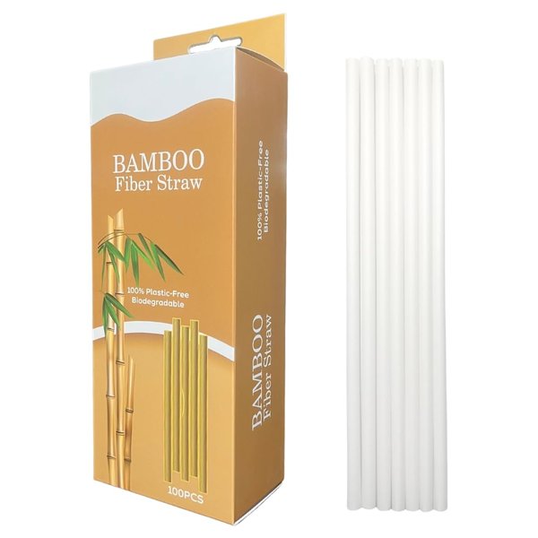 Compostable Bamboo Straws - 100 PCS 7.8'' Biodegradable Eco-Friendly Disposable Drinking Straws - Durable for Hot & Cold Beverages