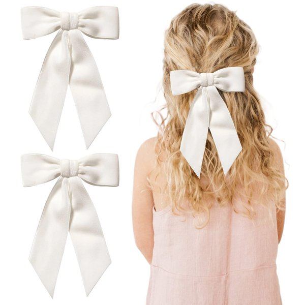 2PCS White Velvet Hair Bows Hair Clips 5" Big Fall Alligator Clips Hair Accessories for Women Girls Toddlers Kids