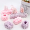 YISSION 6Pcs Face Wash Headbands and Wristbands Set Bunny Ears Headbands Spa Headband Makeup Headband Skincare Headbands with Wristbands for Women Girls Washing Face(Pink Purple)