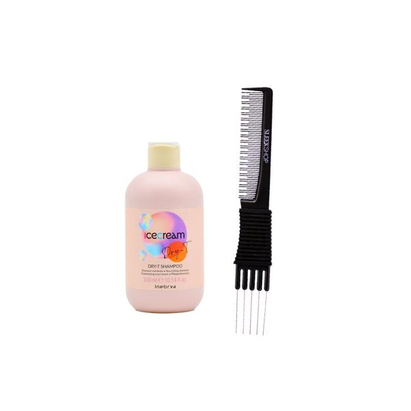 Inebrya Ice Cream Dry-T Shampoo (10.1 oz) with Teasing Comb Pack of 1