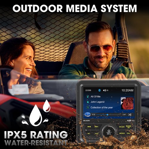 Bluetooth Marine Stereo Radio Receiver: Boat Digital Multimedia MP5 Player - 4.1 Inch LCD Display AM FM USB AUX Subwoofer 200W High Output for Golf Cart ATV UTV Yacht