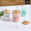 VITEVER 3 Pack Qtip Holder Dispenser with Bamboo Lids - Apothecary Jar Containers for Vanity Organizer Storage - Bathroom Accessories Set for Cotton Swab, Ball, Pads, Floss