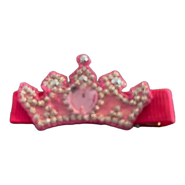 Princess Crown Hair Clip, Grosgrain Ribbon Pink, Gems