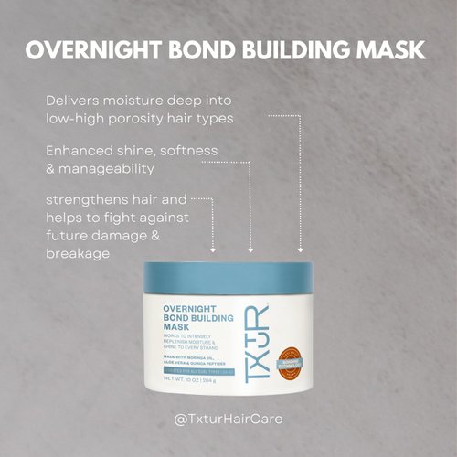 TXTUR Overnight Bond Building Mask, Deep Conditioning Hair Treatment That Delivers Intensive Hydration That Leads To Enhanced Shine, Softness, & Manageability, 10 Oz
