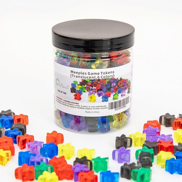 144 Pieces Meeples Game Tokens,Game Pieces for Board Games,Board Game Accessories with Portable Box(Translucent,6 Colors)