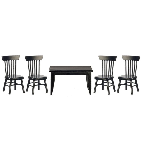 Dollhouse Miniature Table and Chairs, 5 pc, Black #T0521
