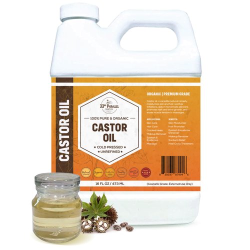 CASTOR OIL | Premium Cold Pressed Unrefined | 100% Pure Natural Castor Oil Promotes Healthy Skin & Hair | Thickens Eyebrows & Lengthens Eyelashes | Strengthens Nails Cuticles | Massage Oil | 16 OZ