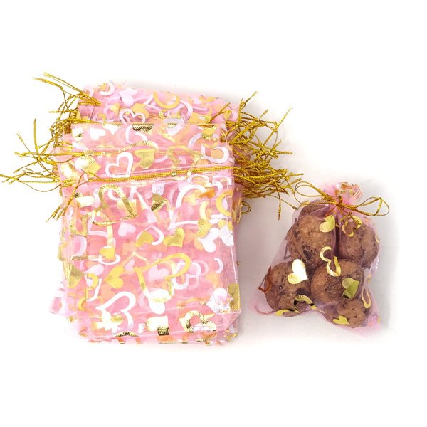 Honbay 50PCS 3.7x4.9 inch Sheer Pink Drawstring Heart Organza Favor Gift Bags Wedding Party Christmas Baby Shower Jewelry Pouches