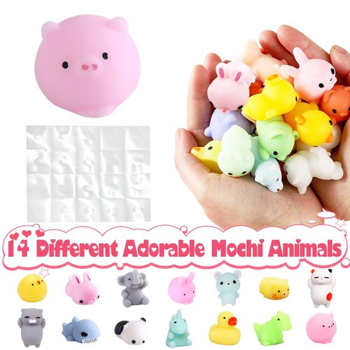 LUKBERA 28 Packs Kawaii Animals Mochi Squishy Toys with Valentines Day Gift Cards, Squishies Stress Relief Fidget Squeeze Toys for Kids Classroom Exchange Gifts School Prizes Valentine Party Supplies