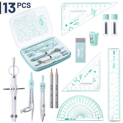 Mr. Pen- Geometry Set, 13 pcs, Compass for Geometry Compass, Geometry Kit Set with Shatterproof Storage Box, Math Compass, Geometry Set for School, Compass Math, Protractor and Compass Set