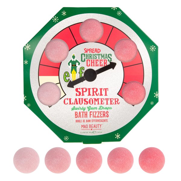 MAD BEAUTY Warner Bros Elf Clausometer Bath Fizzers 5-Pack, Swirly Gum Drop Scented Bath Salts, Body Care, Healthy Glowing Skin, Relax, Unwind