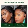 KLAIYI Kinky Edge Yaki Straight Bye Bye Knots Glueless Wig 7x5 Pre Cut Lace Front Wigs Human Hair Pre Bleached Pre Plucked Easy to Wear and Go Wig 30S Ready to Go Kinky Wig with Curly Baby Hair 16Inch