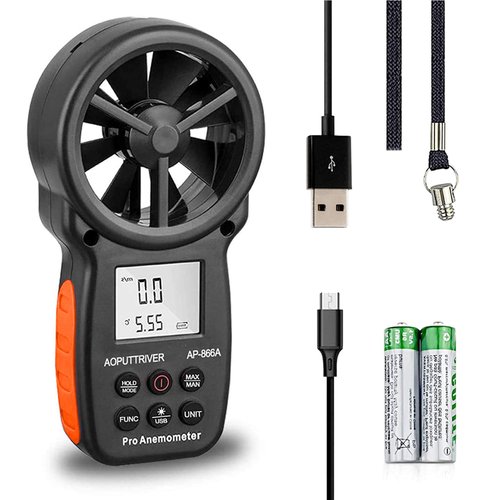 Pro HVAC Anemometer, AP-866A CFM Meter with USB Connect to PC, Air Flow Meter Measure Wind Temperature/Speed Wind chill with MAX/MIN/AVG, Backlight LCD Display for Sailing, HVAC with USB Sync to PC