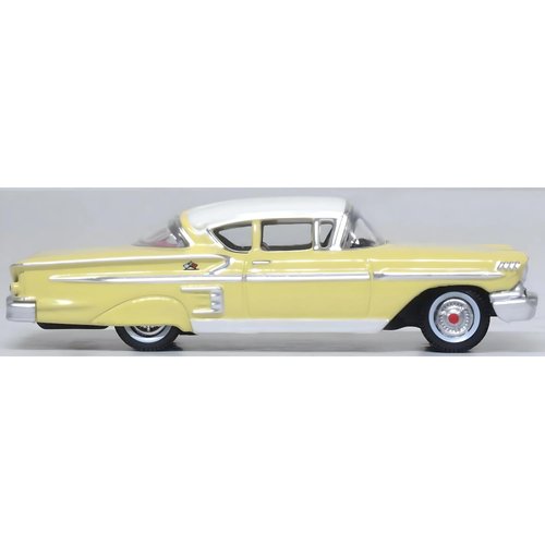 Oxford Diecast 1958 Chevy Impala Sport Colonial Cream with Snowcrest White Top 1/87 (HO) Scale Diecast Model Car 87CIS58002
