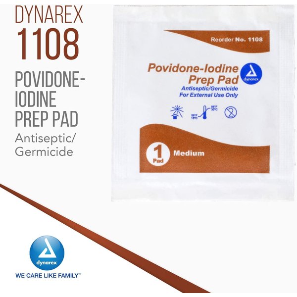 Dynarex Povidone-Iodine Prep Pads - Pack of 100 Pads
