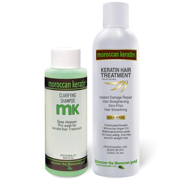 MOROCCAN KERATIN GOLD SERIES Brazilian Keratin Hair Treatment Blowout Straightening Complex Global Kit With Argan Oil Proven and Fast Formula Natural Organic Results With Clarifying Shampoo Keratina