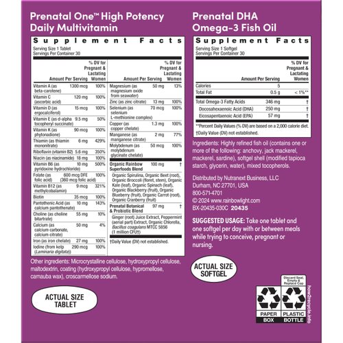 Rainbow Light Prenatal Daily Duo Multivitamin Kit, With Prenatal One Daily Multivitamin and Prenatal DHA Omega-3 Fish Oil for Mom's Health and Baby's Development Support, 30 Count