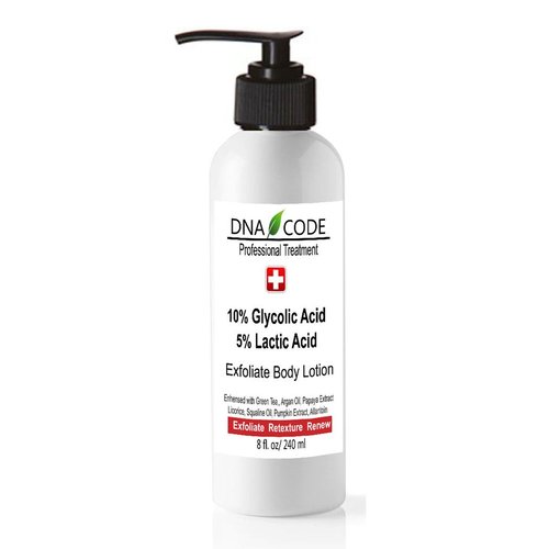 DNA CODE Skin Care Magic Body Lotion-Best 10% Glycolic 5% Lactic Acid Acid Exfoliating Body Lotion w/Green Tea, Argan Oil, Papaya, Licorice.