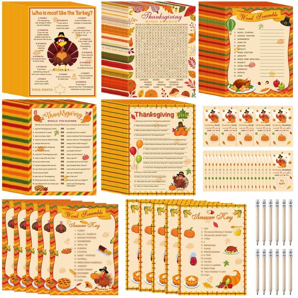 Harloon 160 Pcs Fall Thanksgiving Games Set Thanksgiving Party Games Turkey Word Search Game Thanksgiving Game and Activities for Family Adults Autumn Holiday Party Favors Supplies(Fall Style)
