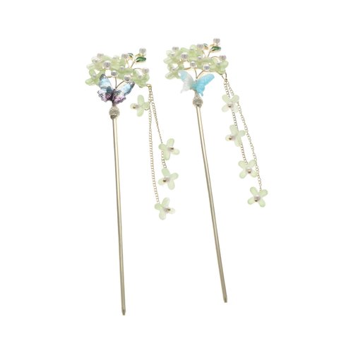 Leadigol Chinese Style Retro Tassel Hairpin,Vintage Simple Hair Fork Alloy Butterfly Pearl Girls Gifts Hair Design Tools Flower Girl Hairpin