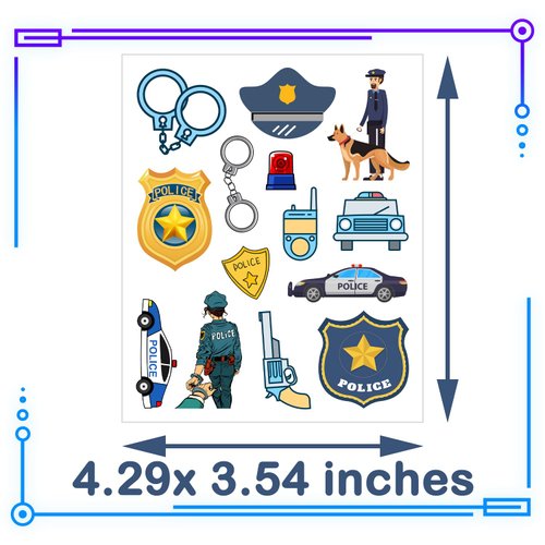 CupaPlay 300+PCS Police Car Tattoos Temporary Stickers for Kids - Police Car Theme Party Supplies Decorations Birthday Baby Shower Party Favors Goodie Bag Stuffers Favors Prize(24 Sheets)