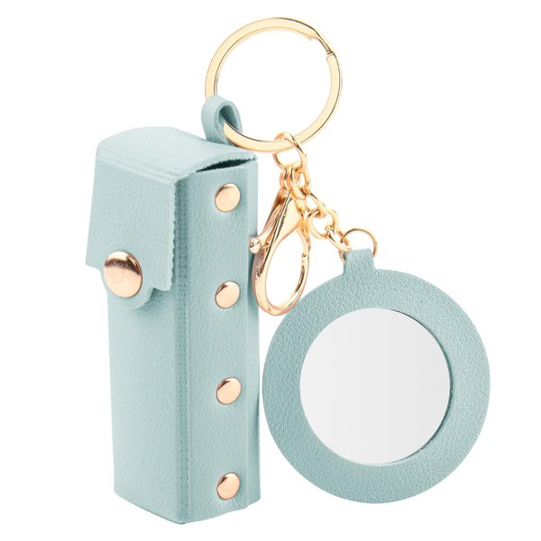 Beautyflier Lipstick Organizer Keychain Chapstick Case with Mirror for Women, Portable Lipstick Leather Holder Lip Gloss Bag Lip Balm Case for Travel, Party, Holiday Gifts (Green, Round)