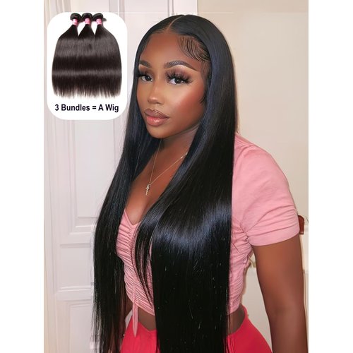 UNice Hair Brazilian Straight Hair 3 Bundles Hair Weft 100% Unprocessed Virgin Human Hair Extensions Weave Natural Color (14 16 18inch)
