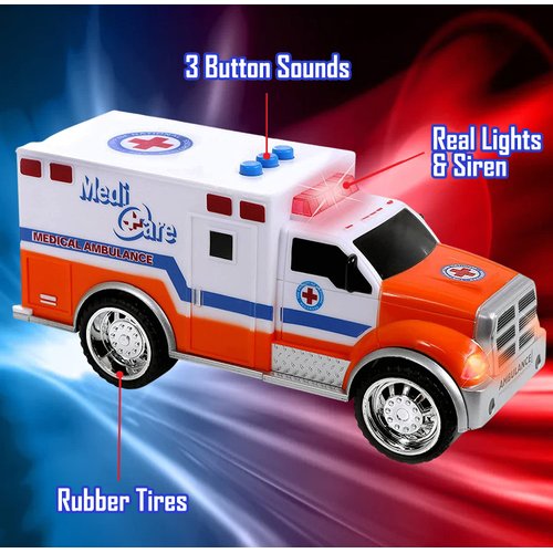 Liberty Imports 3-in-1 True Hero Emergency Rescue Vehicles Kids Toy Cars Playset - Ambulance, Fire Truck and Police Car with 3-Button LED Light and Sound Effects