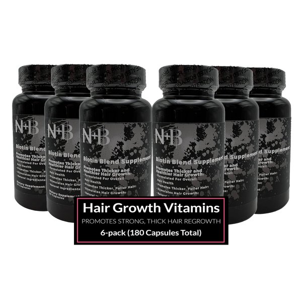 Nicole + Brizee N+B Hair Growth Vitamins - with Biotin, Vitamin C, Zinc, and Vitamin B12 - Natural-Based Hair Care Formula - Made in The USA - (30 Day Supply)(6-Pack)