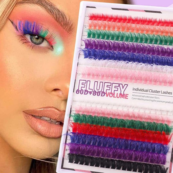 Uranian Colored Lashes Clusters Individual Lashes 280pcs DIY Eyelashes Extensions with Color 14mm 16mm D Curl Dramatic Cluster Lashes for Women