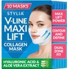 Stylia MaxiLift V-Line Lifting Collagen Face Mask - Advanced Double Chin Reducer - Jawline Shaper - Neck Firming and Tightening Mask with Hyaluronic Acid & Aloe Vera - Chin Strap for Sleeping - 10PC