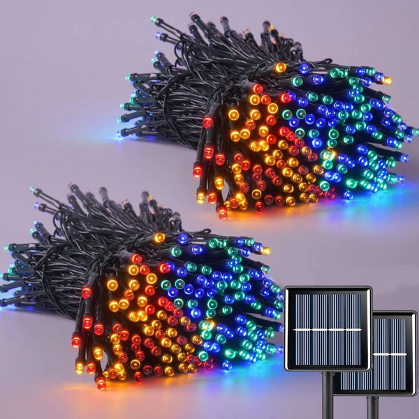 WAKAKA 2 Pack Solar Christmas Lights Outdoor Waterproof, Each 66ft 200 LED Solar String Lights, Multicolor Solar Twinkle Tree Lights