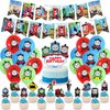 Hanjiejie Thomas Train birthday party supplies, including cake caps, cupcake caps, flags, Latex Balloons, It is very suitable for boy's and girl themed birthday party supplies.